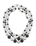 3-Strand Black Crystal & White Shell Pearl Necklace | Statement Jewelry