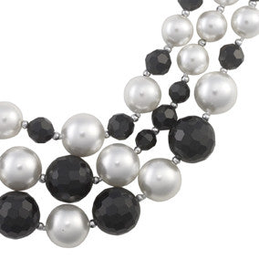 3-Strand Black Crystal & White Shell Pearl Necklace | Statement Jewelry