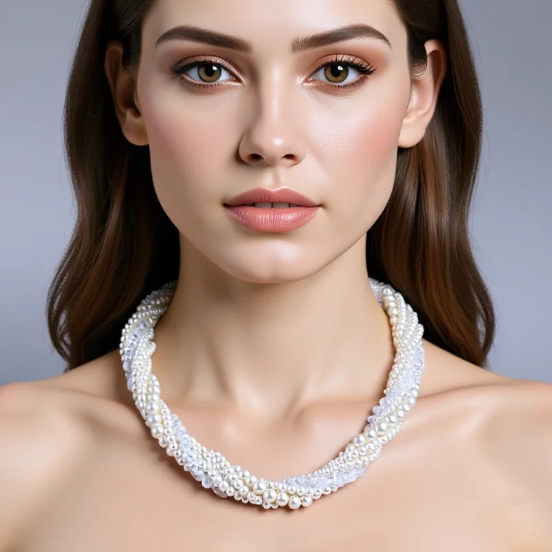 Women's Multilayer Choker Necklace with Imitation Pearls Beads Chunky Collier Bijoux Fashion Jewelry Accessory