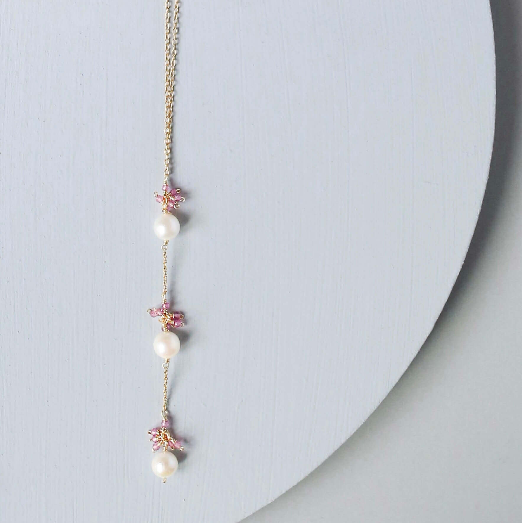 Freshwater Pearl & Aquamarine Quartz Necklace — 14K Gold Plated Sterling Silver